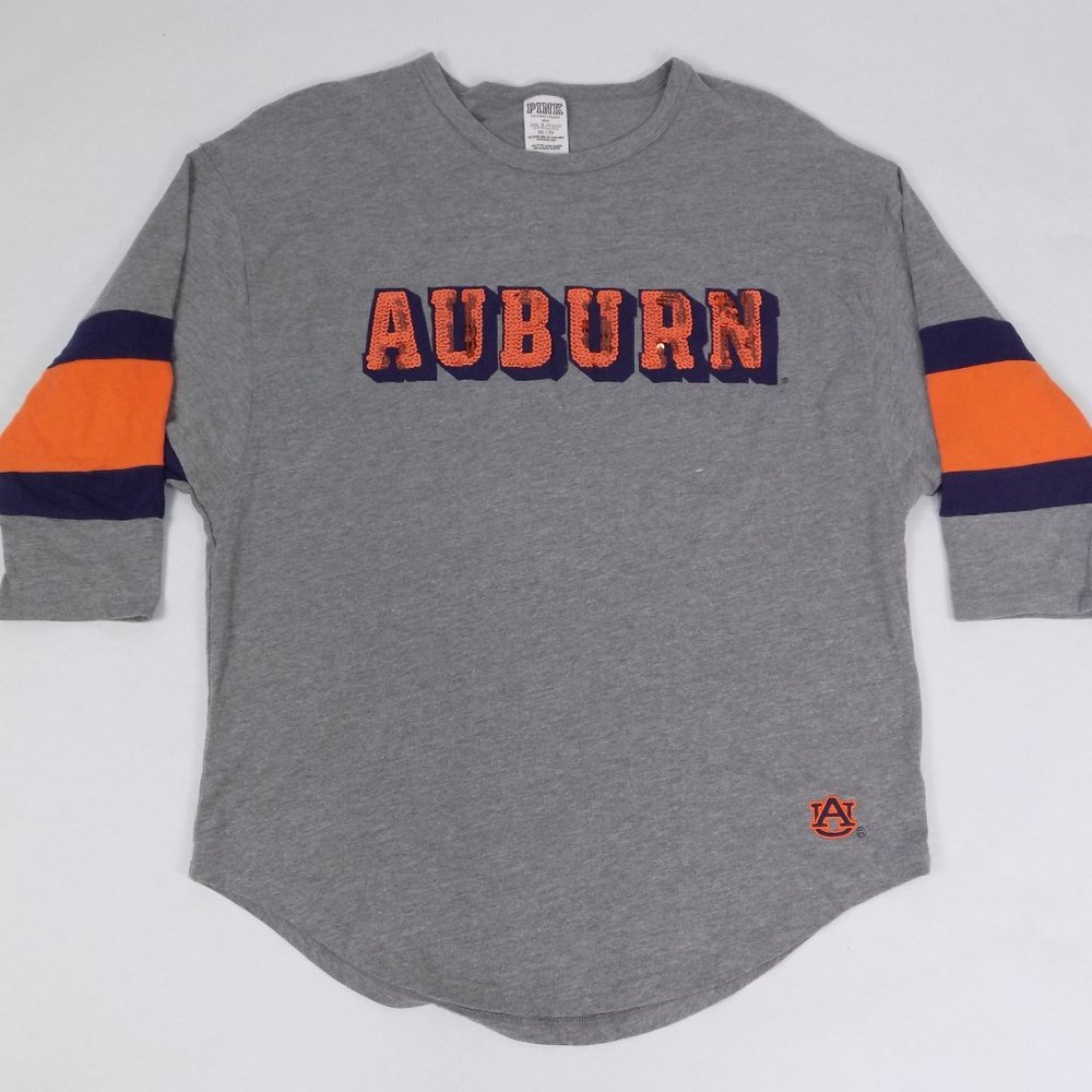 Victoria Secret PINK Auburn Tigers NCCA College Gray Bling TShirt XS